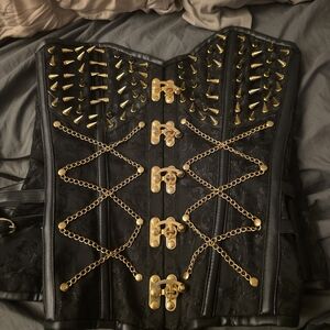 Daisy Corsets Black Corset with Gold Studs & Chains